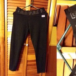VICTORIA SECRET PINK BLACK LEGGINGS SIZE L